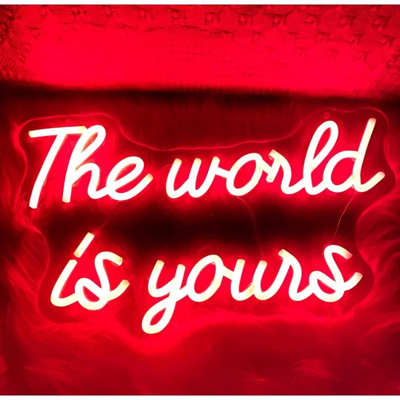 

The world is yours Neon Signs For Wedding Pink Led Neon Light for Wall Decor USB Powered Red 15.7x9.8"