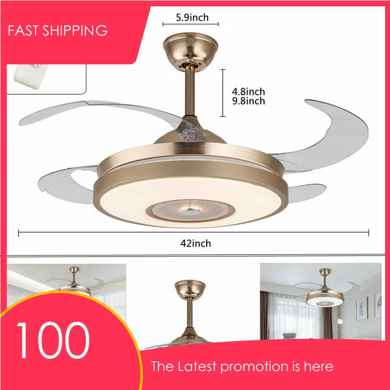 

Ceiling Fan Lights Lamps Modern Remote Control 42 inch Gold 3 Color Led lumiere For Dining room Bedroom Fan Lighting