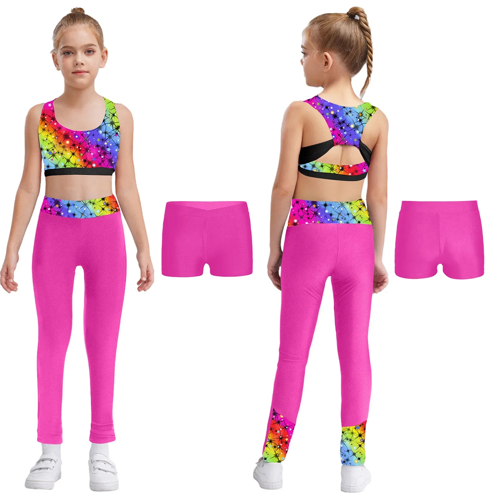 

Kids Yoga Fitness Tracksuit Sleeveless Print Cutout Back Tight Sports Clothes for Boys Sports Running Cycling Workout Sportswear