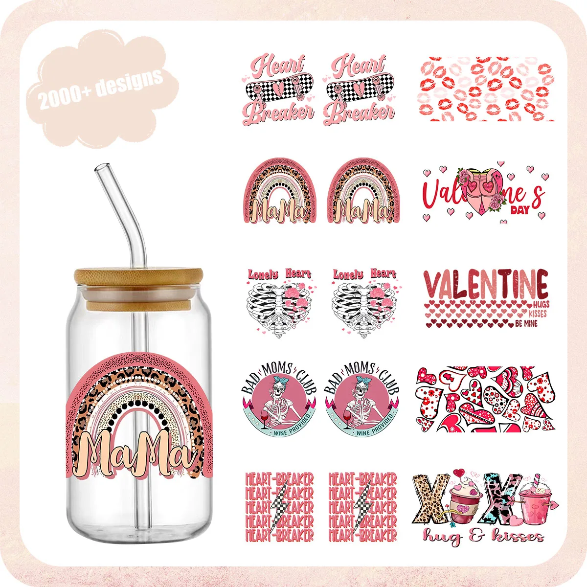 

Valentine Loritia Card Heart UV DTF Transfers Stickers Decals For Libbey Cold Cups Mugs Tumbler Waterproof DIY Craft