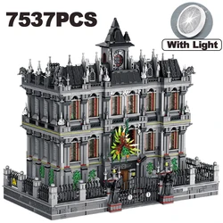 7527PCS Lunatic Hospital Building Blocks Street View Psychiatric Hospital Architecture With Light Model Brick Toys Kids Adult