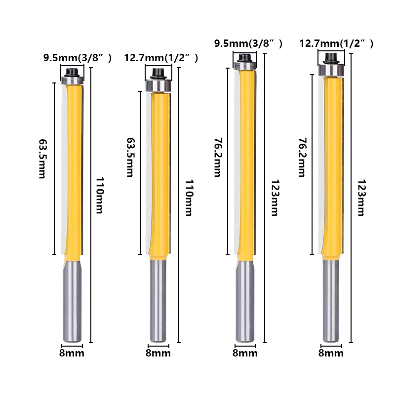 XCAN 8mm Shank Long Blade Flush Trim Router Bit Top Bearing Carbide Milling Cutter Router Bit or Woodworking 1pc-4pcs