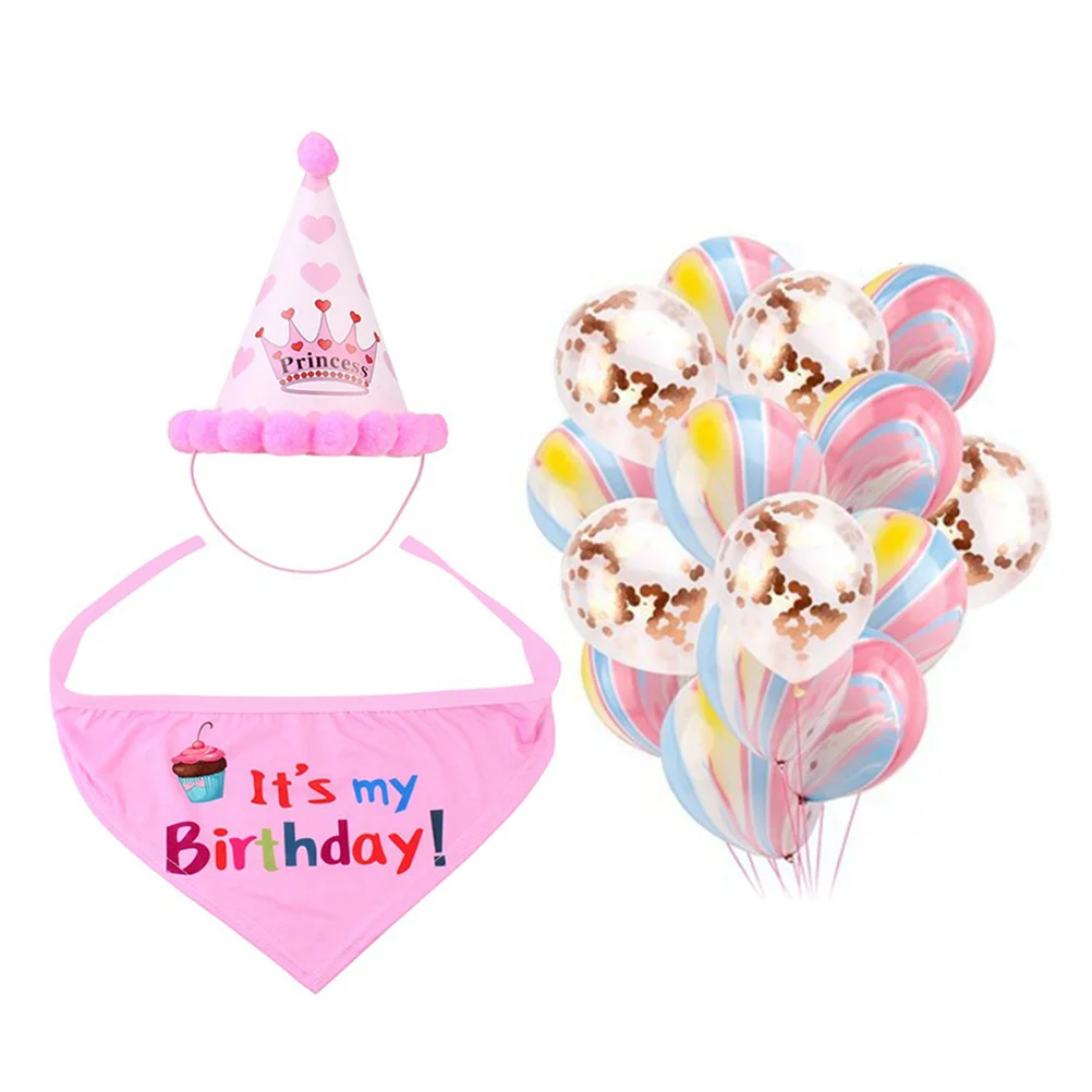 

1Set Dog Birthday Party Kit Includes Hat Bib Clouds Rose Gold Confetti Balloons Stylish Pet Celebration Outfit Cute Birthday