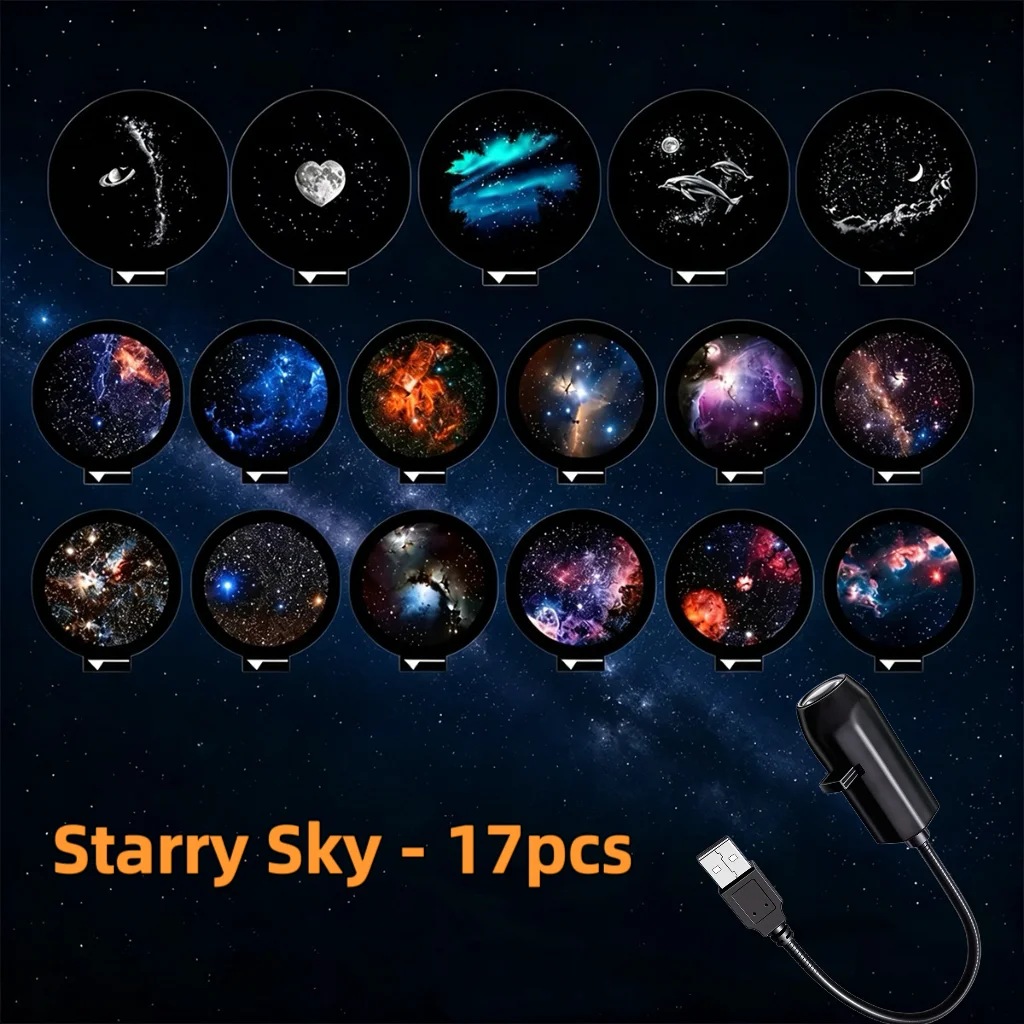 USB LED Galaxy Starry Sky Projection Light 5/12/17pcs Switchable Patterns for Bedroom Atmosphere Light Ceiling Decor Projection