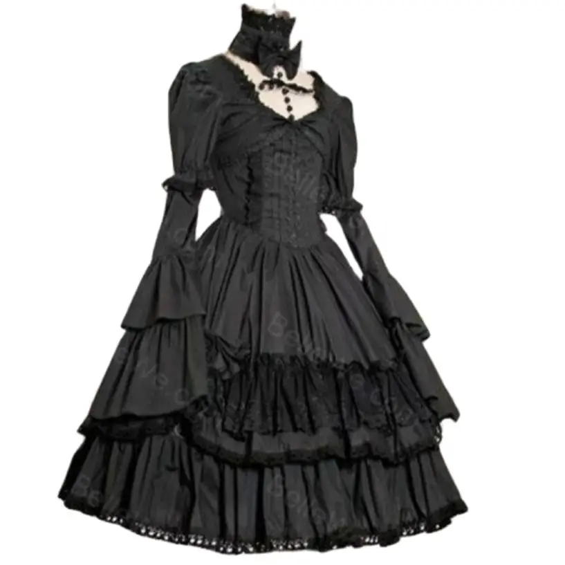 vestido-largo-de-lolita-con-manga-acampanada-traje-gotico-vintage-de-encaje-negro-solido-dos-formas-de-uso-personalizado-otono-y-primavera