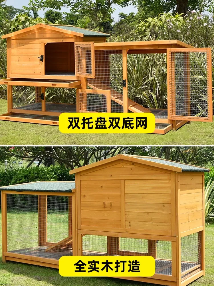 Outdoor Rabbit Cage Special Wooden House Villa Large Space Cage Breeding Chicken Household Use