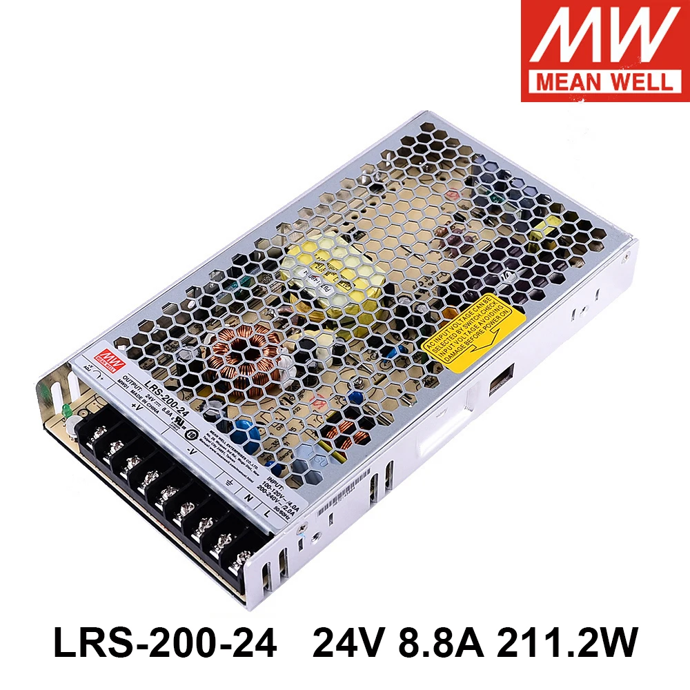 

Original Mean Well LRS-200-24 Meanwell 90-132V/180-264V AC TO DC 24V 8.8A 211.2W single output Switching Power Supply