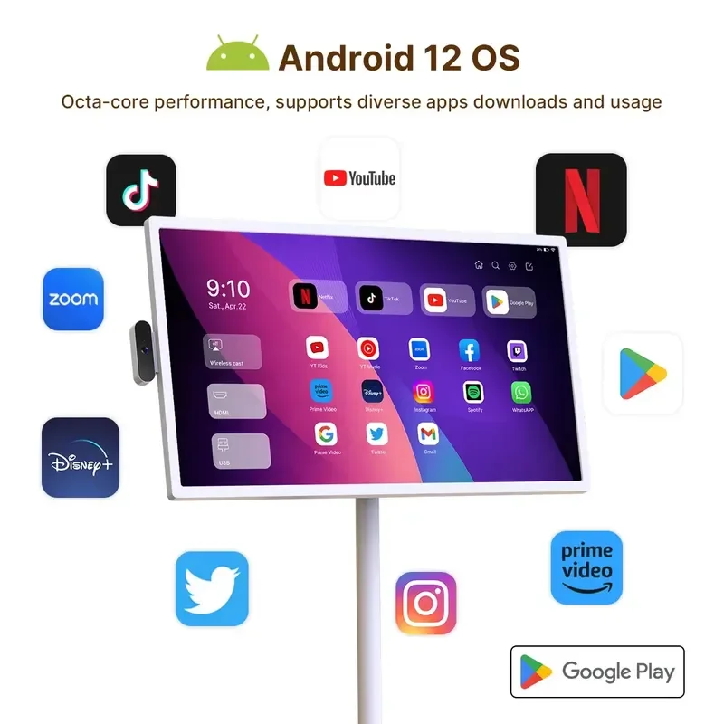 27 Inch Portable Smart TV Touch Screen 1080P HD Mini Television For Home Travel Gaming Office Dormitory Bedroom Entertainment