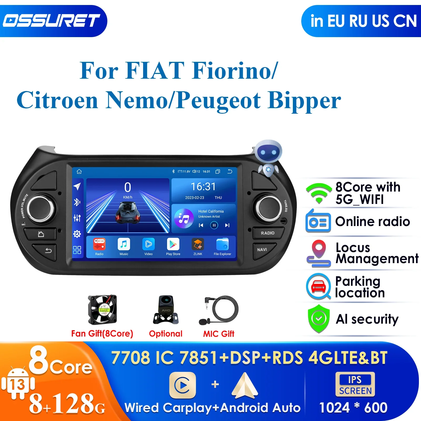 

Авторадио Carplay 4G 2din Android для Fiat Fiorino/Citroen Nemo/Peugeot Bipper Автомобильный радиоприемник Мультимедийный видеоплеер GPS Стерео