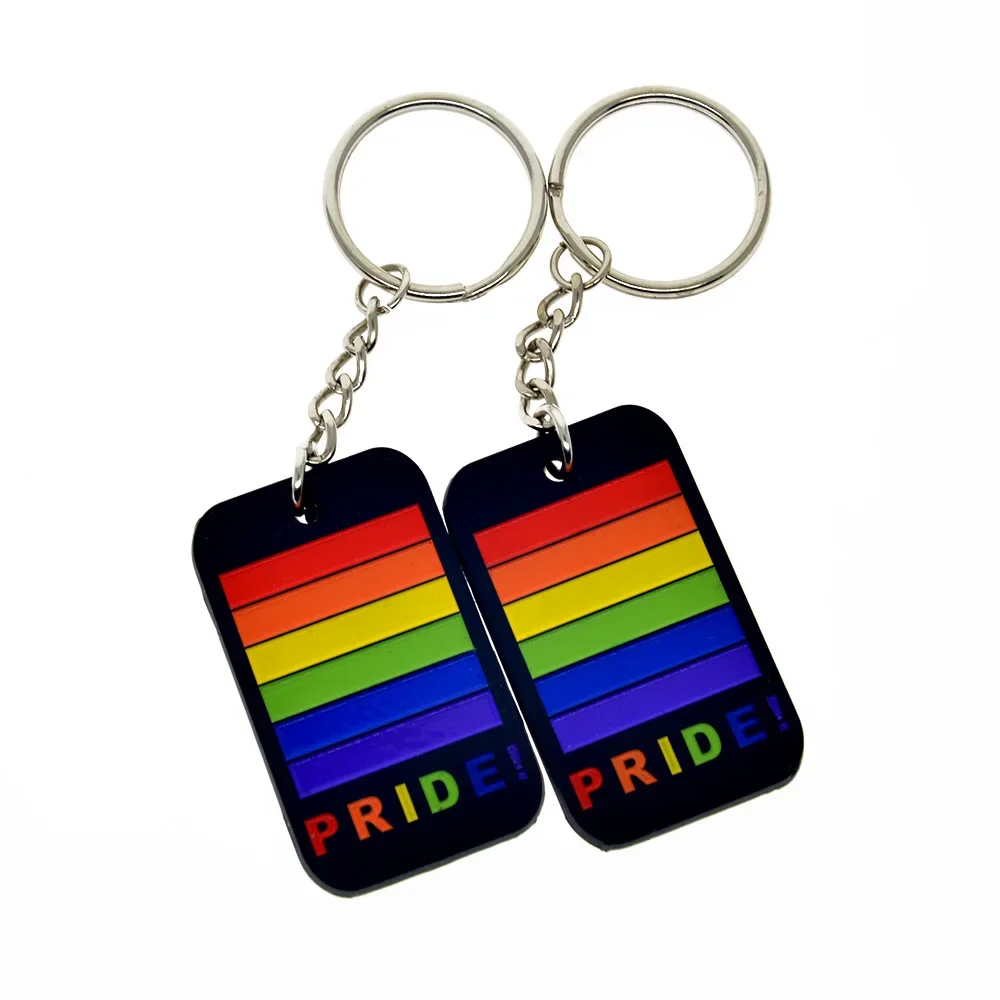 25 Pcs Gay Pride Silicone Dog Tag Keychain Debossed Rainbow Colors Logo