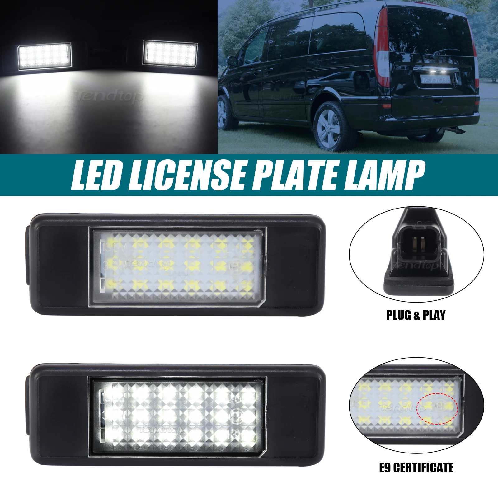 White LED License Number Plate Light  For Mercedes-Benz Vito W639 Viano W639 Sprinter W906 Canbus