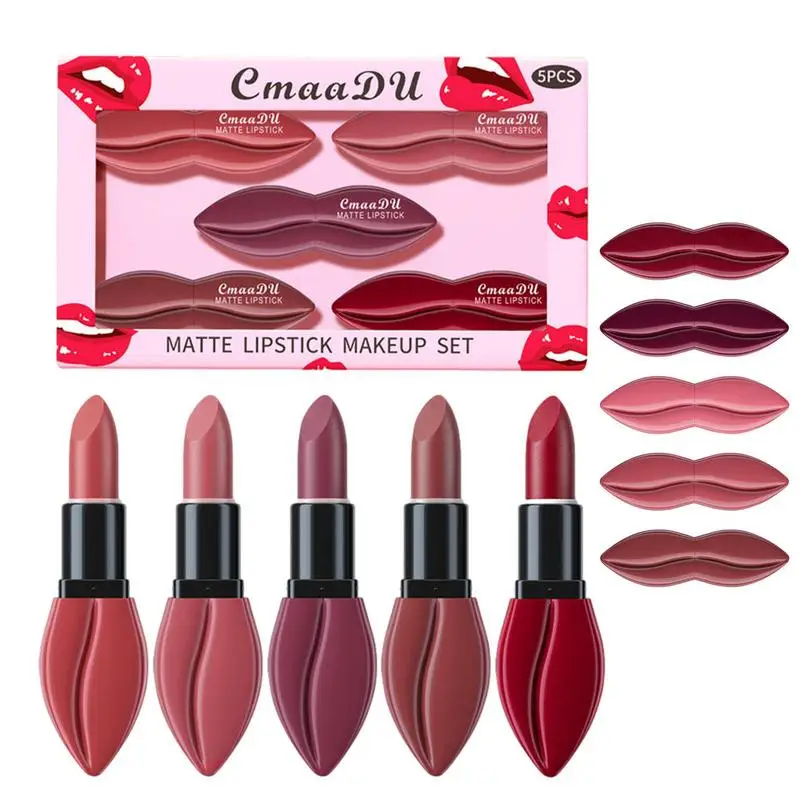 5 lucidalabbra Set cosmetico rossetti trucco velluto opaco cosmetico ad alto pigmento per la festa di nozze regalo