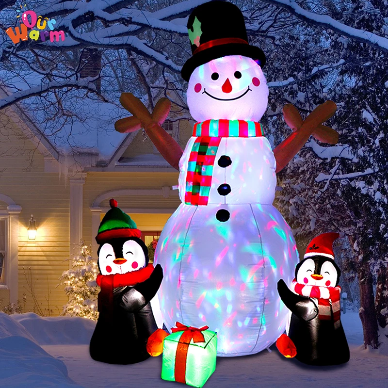 OurWarm New Year Christmas Outdoor Inflatable Decoration 6FT Snowman Penguins With LED Festoon Lights For Home Garden PartyDecor