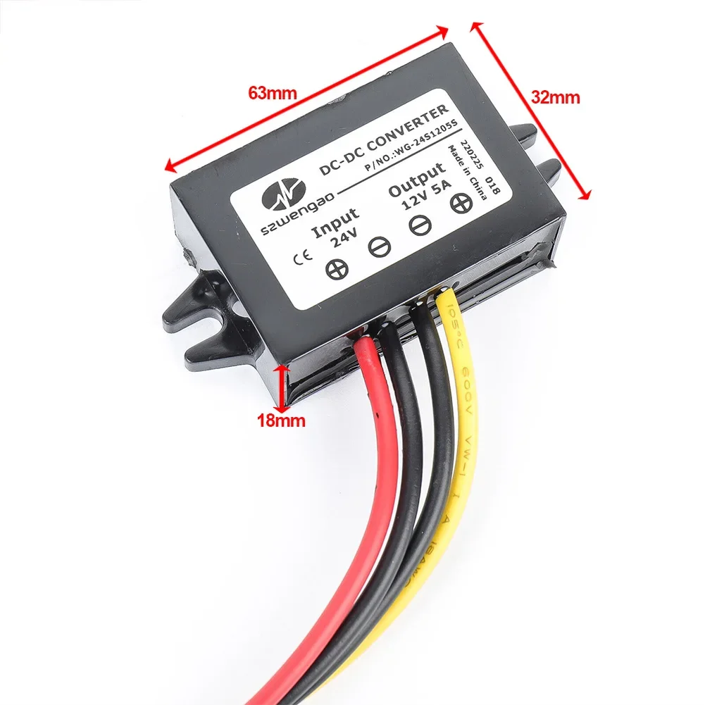 Nuevo convertidor de voltaje convertidor de potencia 18V 36V CC a 12V CC 5A 60W ABS a prueba de polvo inversor reductor para coche