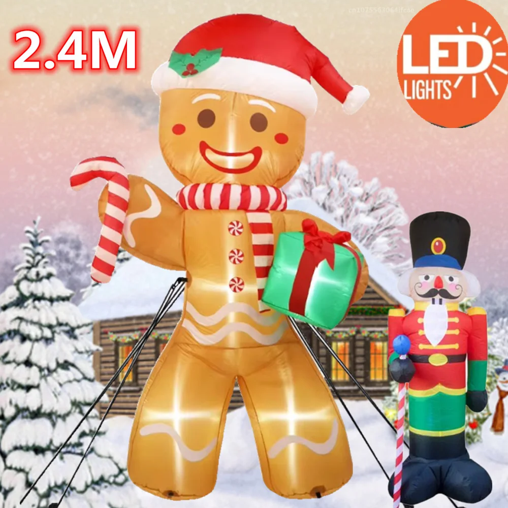 2.4M Christmas Inflatable Gingerbread Man Nutcracker With LED Lighted Xmas Decoration Christmas Decoration Outdoor Garden Party