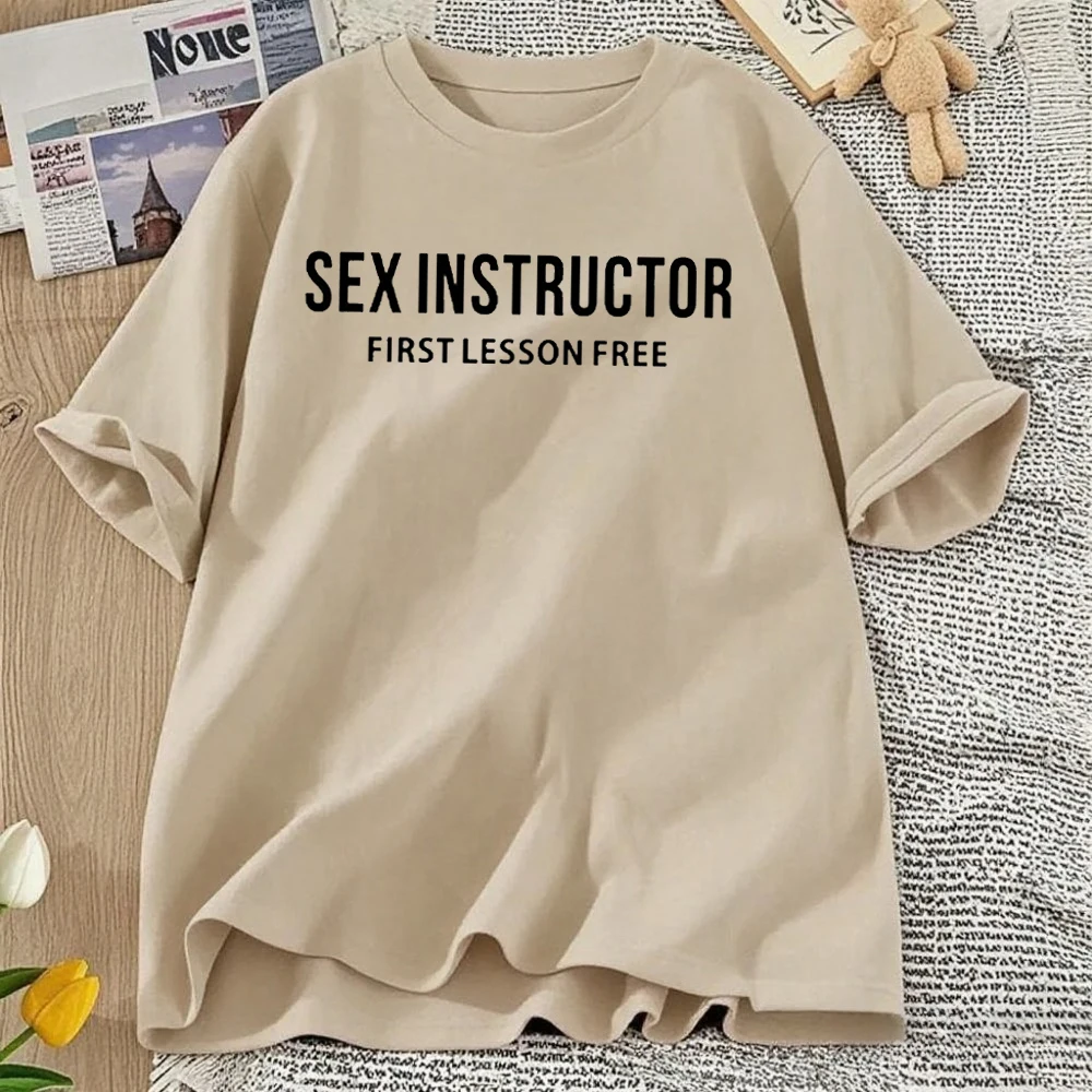 SEX INSTRUCTOR FIRST LESSON FREE Adult Humour Cool Joke Gift Short Sleeve Camisetas Cotton T Shirt Men Funny Tops Man Clothing