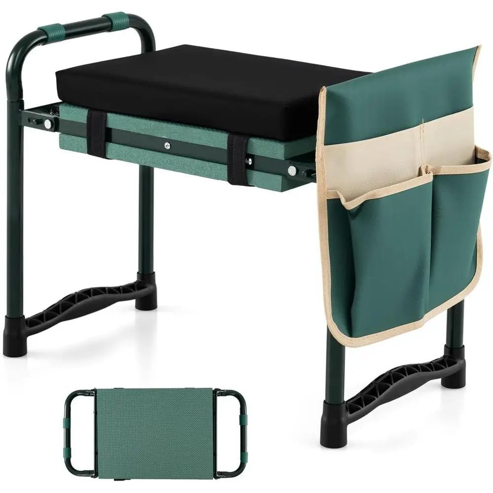 

2-in-1 Garden Kneeler and Seat with EVA Foam Kneeling Pad, Removable Tool Pouch, Sturdy Steel Frame, Portable Heavy-Duty Garden