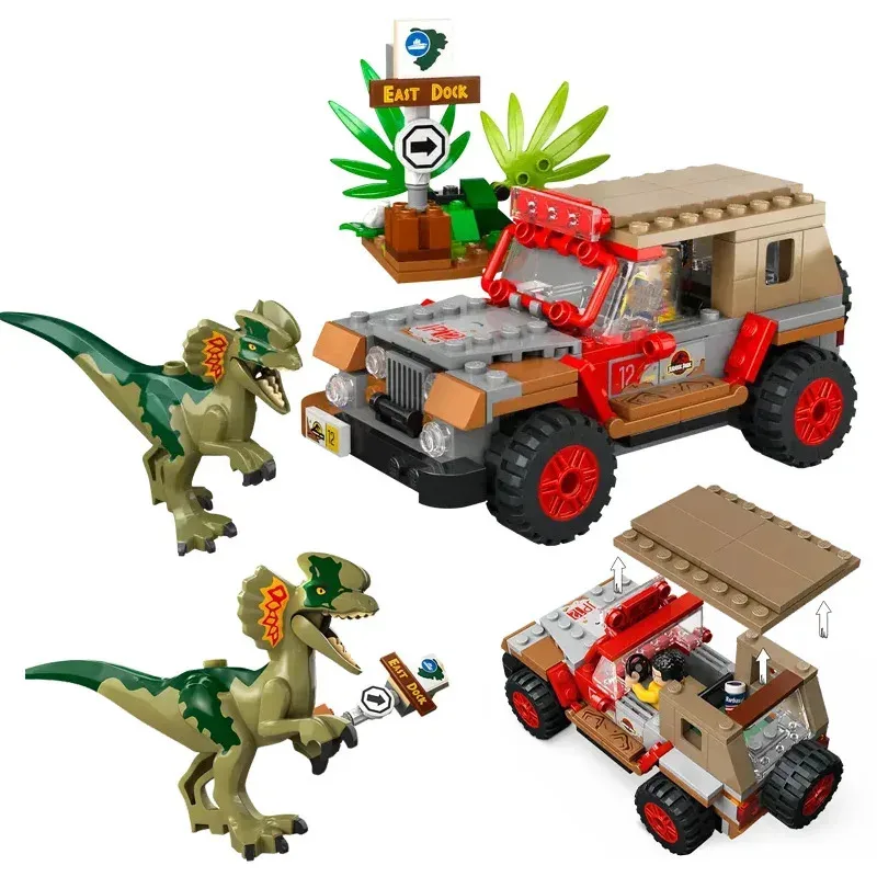 Conjuntos MOC compatibles serie Dinosaur Park, bloques de construcción Dilophosaurus Ambush, regalos de Navidad para niños, juguetes de ensamblaje 76958