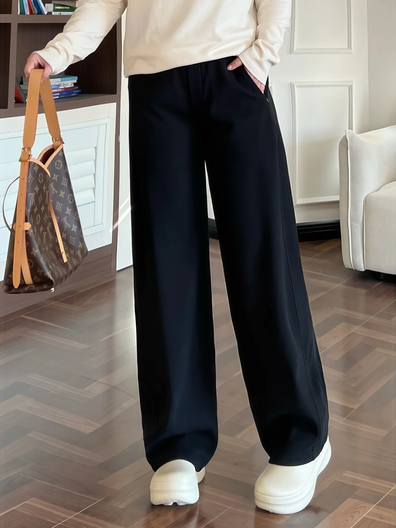 

plus Size Women's Winter Fleece Lined Wide Leg Pants Conceal Flattering High Waist Warm Casual Trendy Commute Polyester Fiber