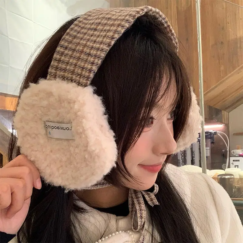 حزمة أذن بحزام أذن للحماية من البرد للخريف والشتاء - أغطية أذن كورية منقوشة من القطيفة للنساء - غطاء أذن مضاد للتجميد