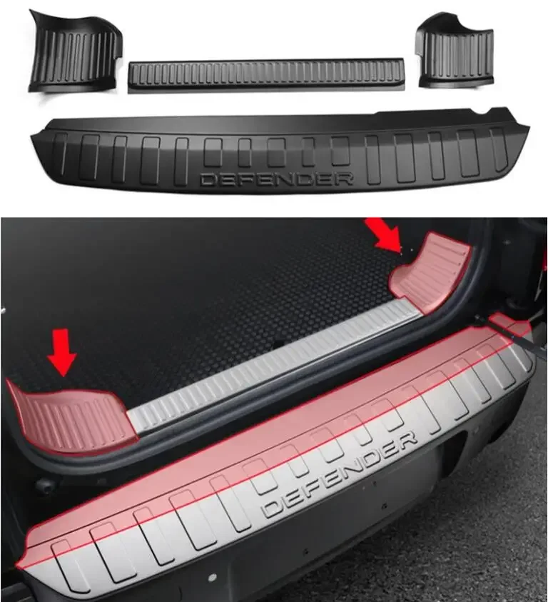 For LAND ROVER Defender 90 110 2020-2023 Rear Bumper Guard Protector Tail Trunk Door Sill Plate Scuff Trim Cover Stainless Steel