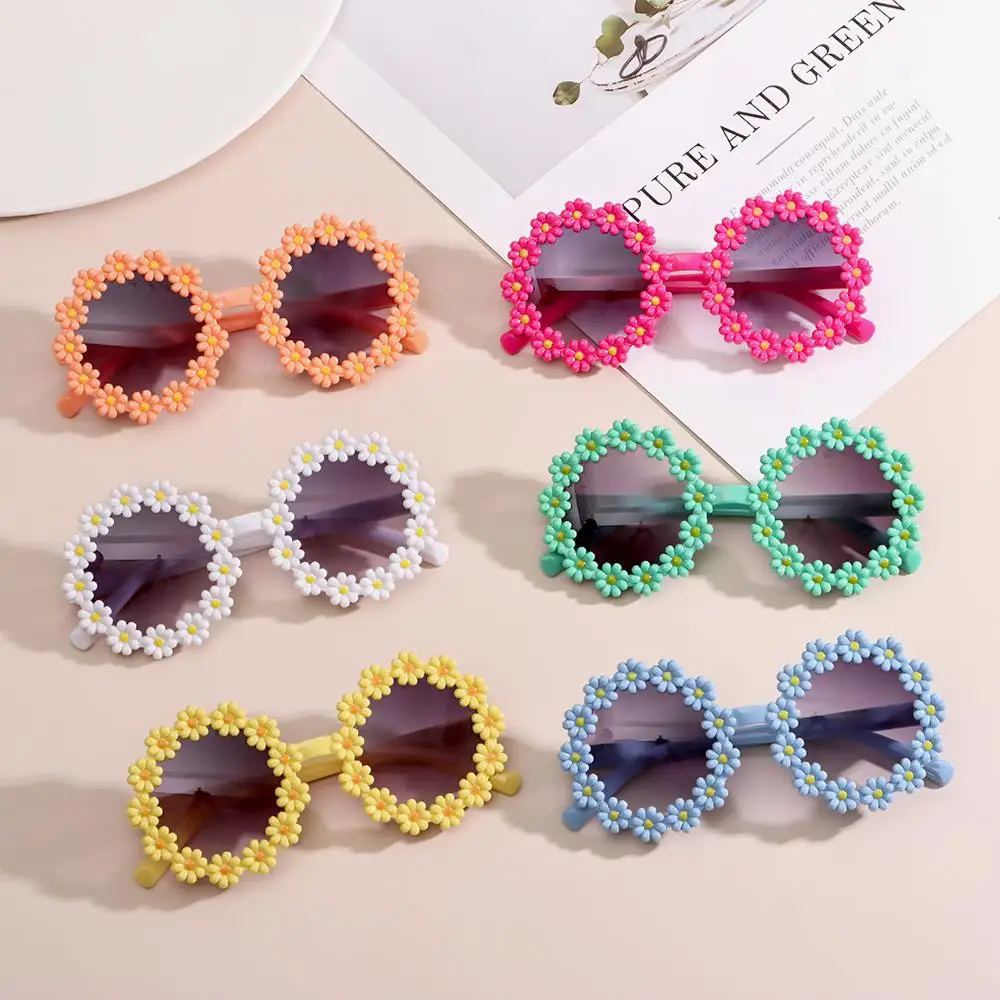 Novel Festival Disco Party Flower Sun Glasses Round Frame Kids Daisy Sunglasses Shades