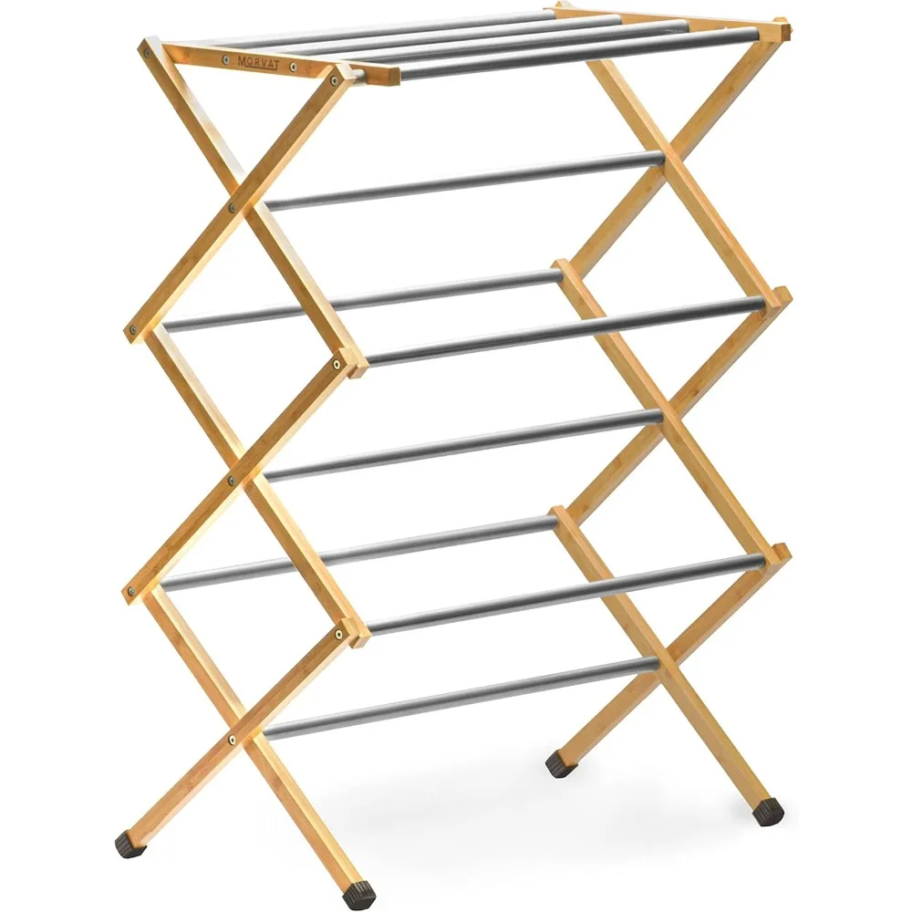 

Деревянная складная сушилка для одежды премиум-класса с металлическими столбами, полностью собранная, противоскользящие ручки, регулируемая высота, 11-полюсный