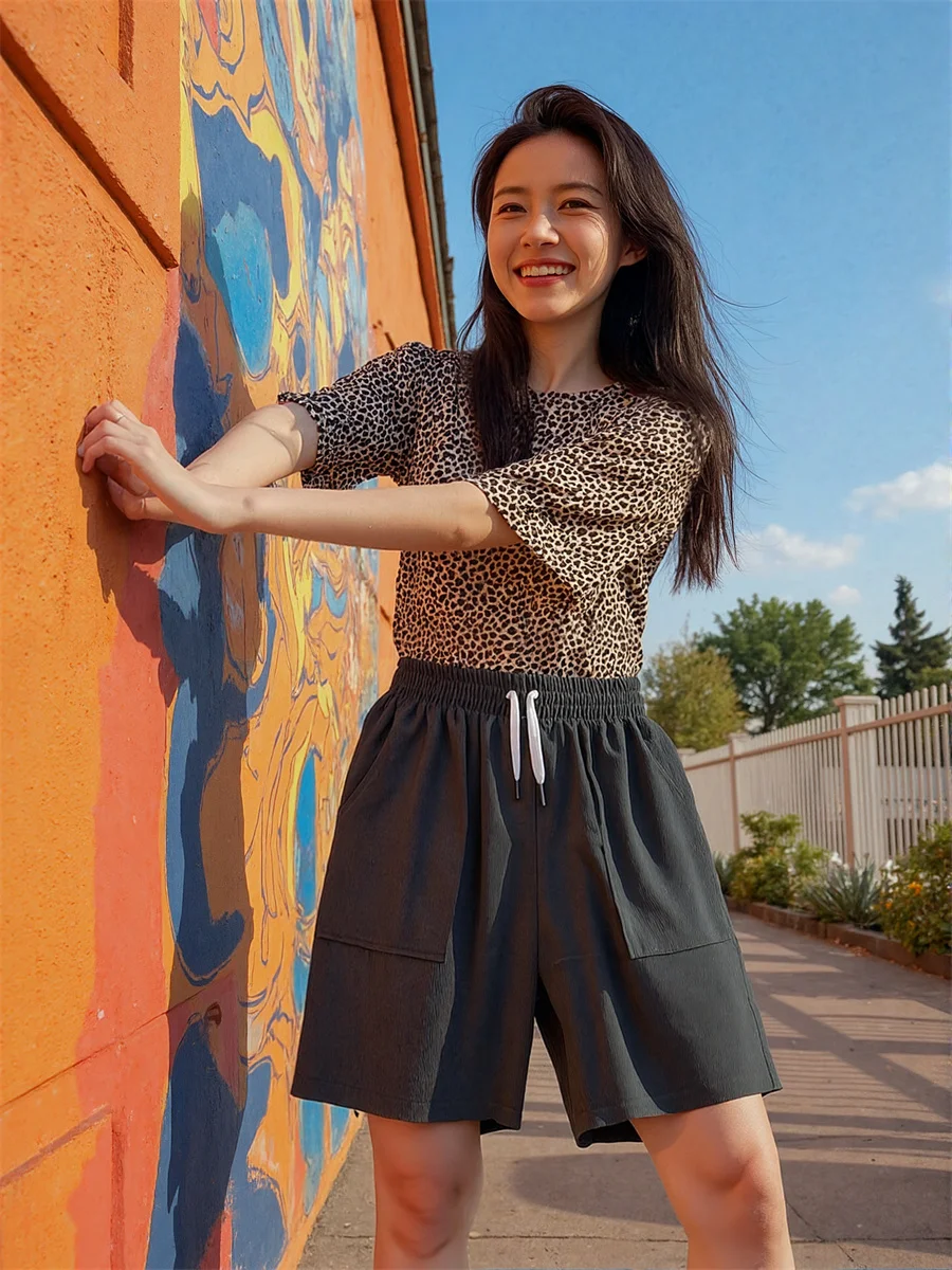 Pantalones cortos de pierna ancha para parejas, pantalones cortos holgados de cintura alta con bolsillos grandes, ropa informal vaquera a la moda, azul, verano