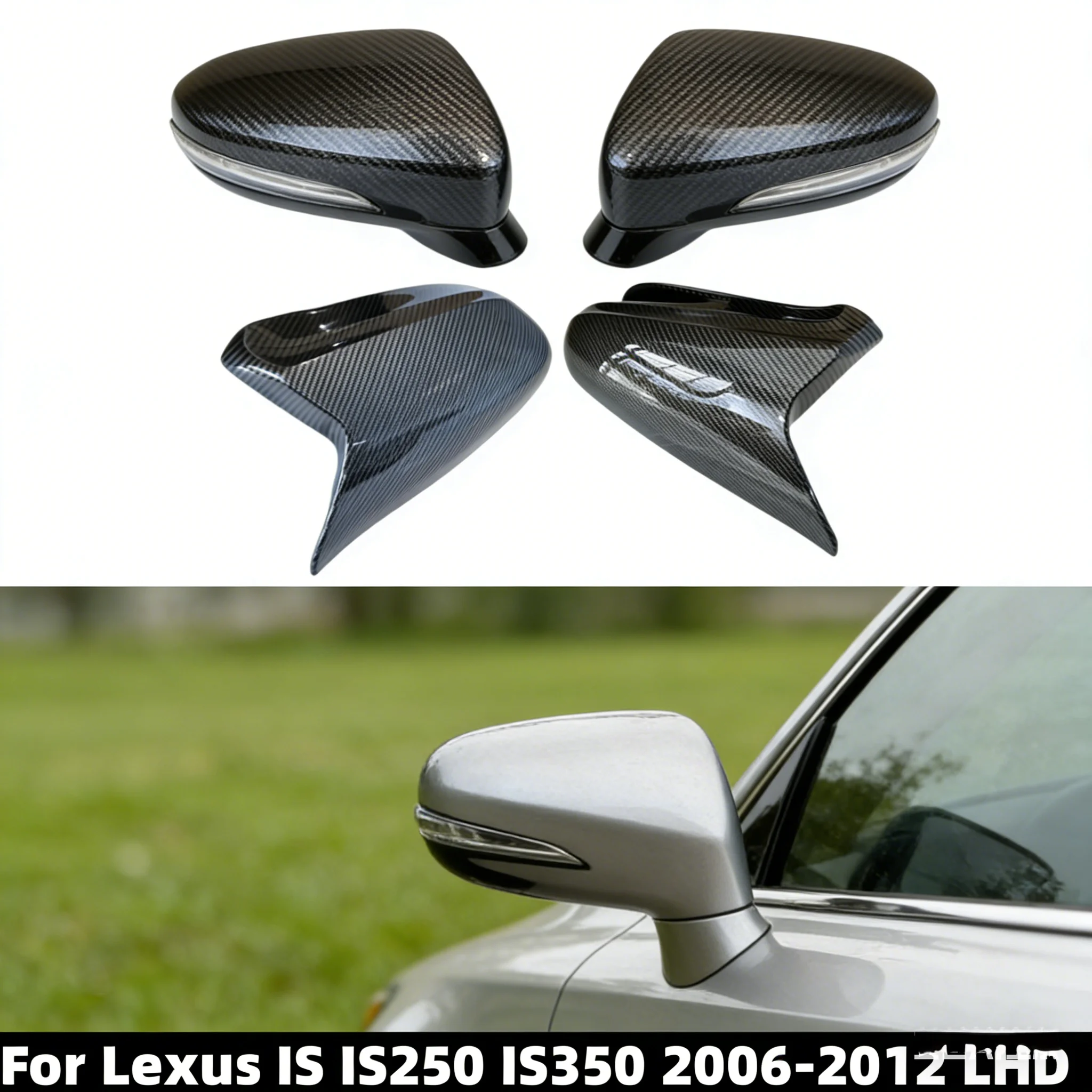 

Pair Car Side Rearview Mirror Cover For Lexus IS IS250 IS350 2006-2012 LHD Glossy Black/Carbon Look Wing Mirror Caps Trims US/EU
