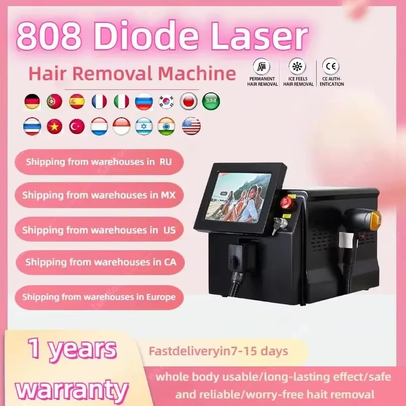 808 Diode Hair Removal Machine 2000W 3 Wavelength Professional Ce Approval Eos-Ice 755nm 808nm 1064nm Hair Remove Salon 2024