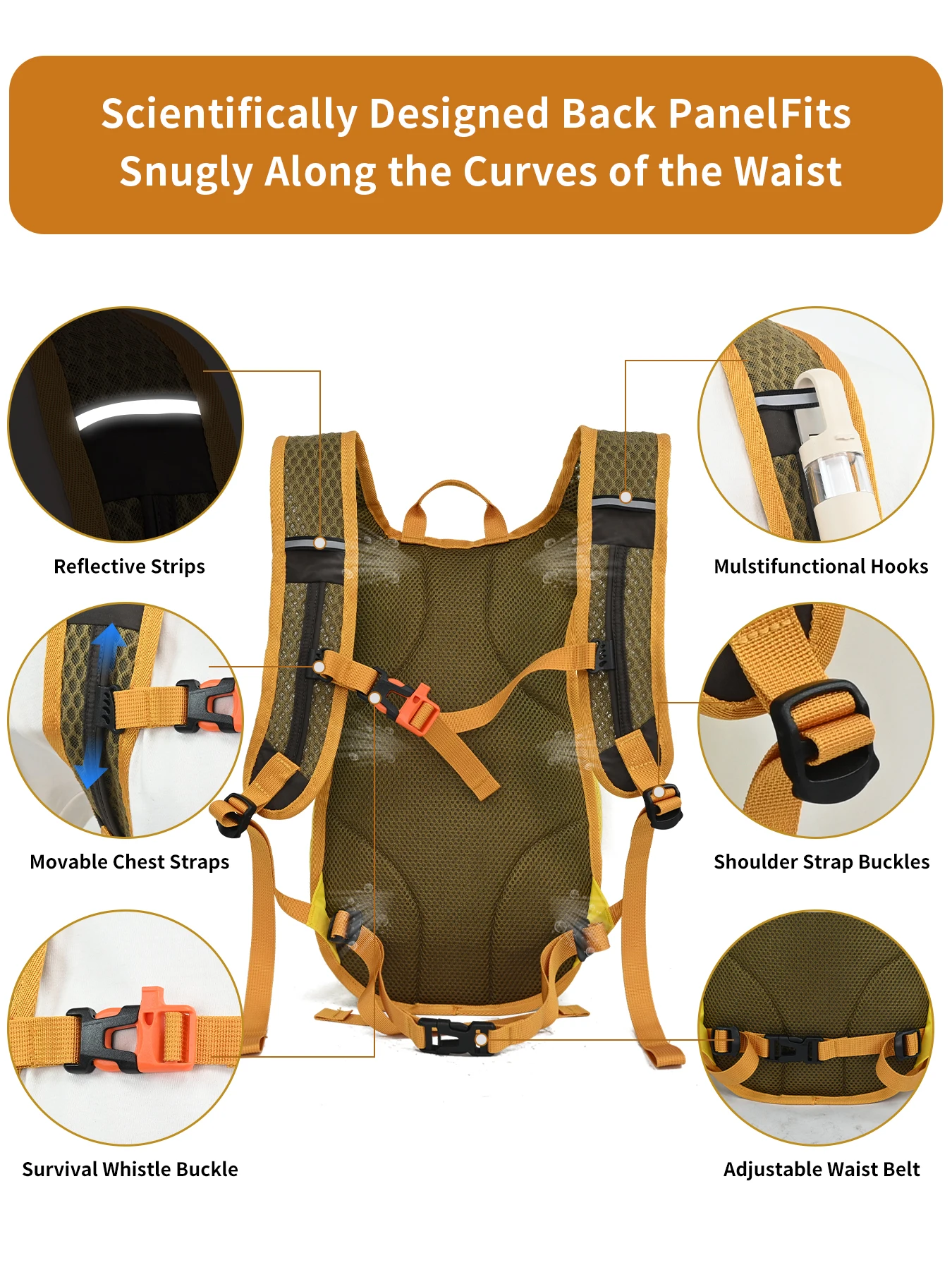 15L leichter Trinkrucksack für Kurzstreckenwanderungen, geeignet für maximal 1,5L Wasserbeutel, wasserabweisendes Gewebe – Detail 4