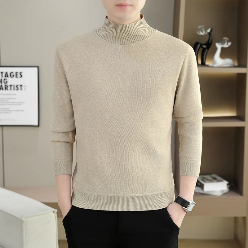 

Базовый однотонный вязаный свитер с полувысоким воротником, осень-зима, повседневный повседневный базовый теплый пуловер, свитер, домашняя одежда