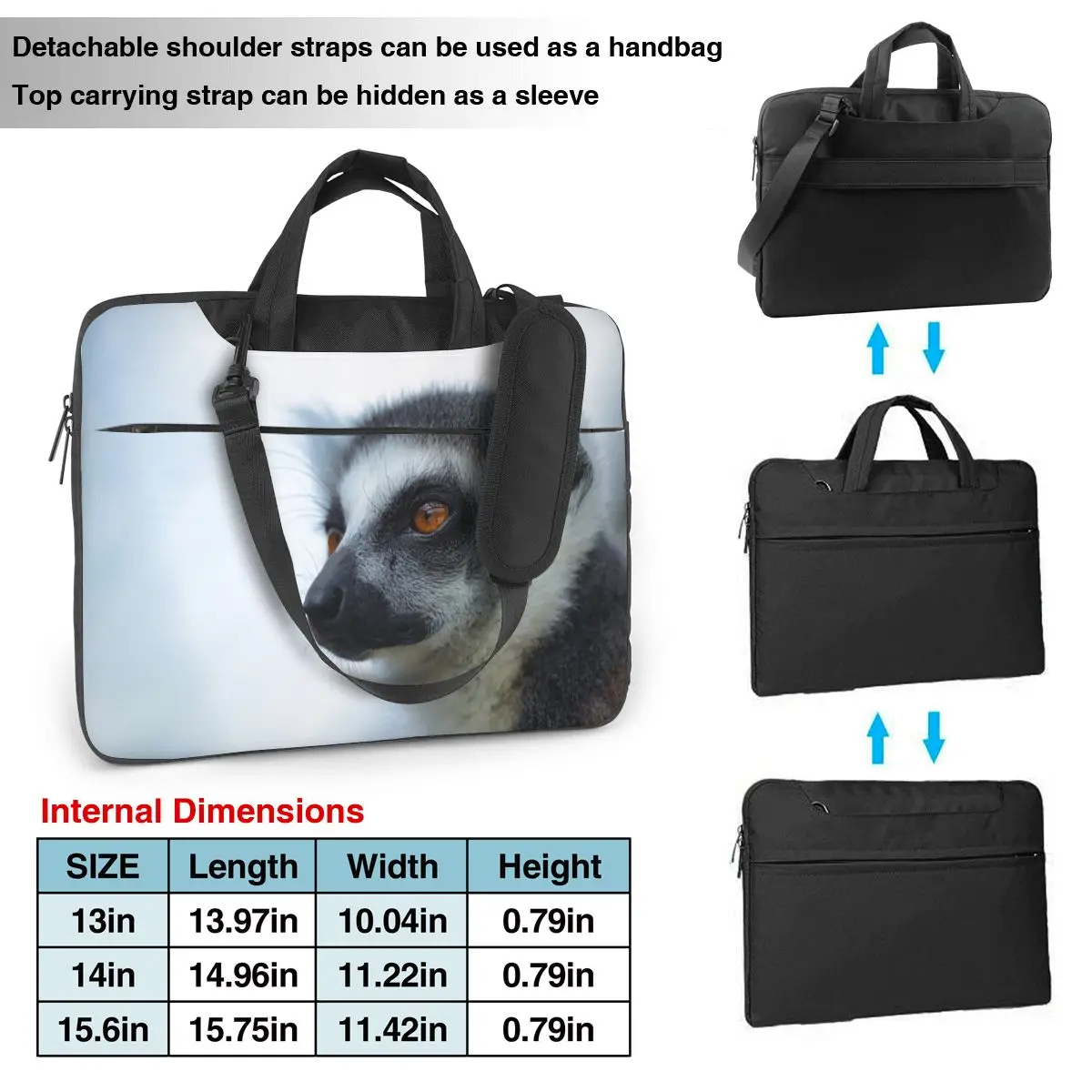 キツネザルのポートレート クローズアップ 野生生物の写真 クロスボディ ラップトップ バッグ ケース コンピューター バッグ 耐久性のある保護ノートブック ポーチ レノボ