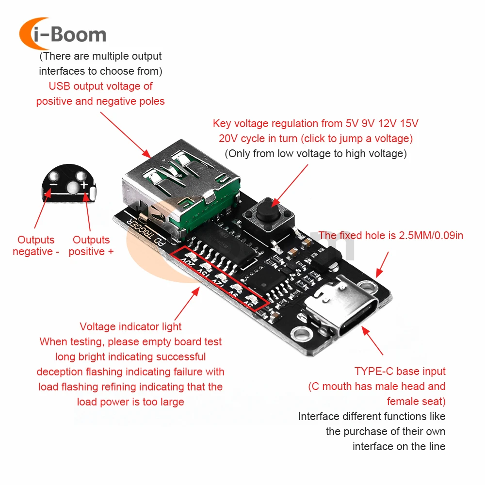 100W 5A USB Type-C QC Decoy Trigger Board PD QC 2.0 3.0 FCP AFC ricarica rapida Trigger adattatore cavo collegamento Polling Detector