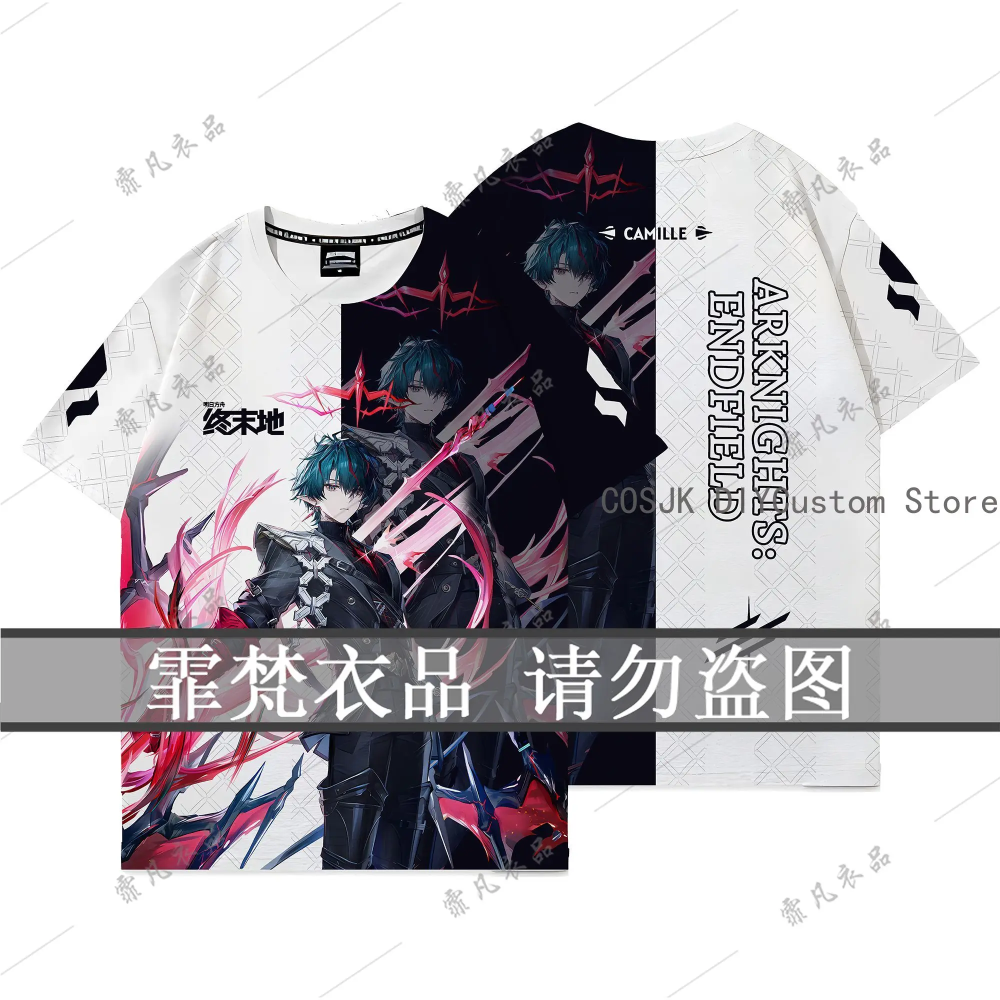 Anime Arknights:Endfield Camille Casual White Print Short Sleeve T-shirt Men Women Game Student Summer Tee Costume Student Tops