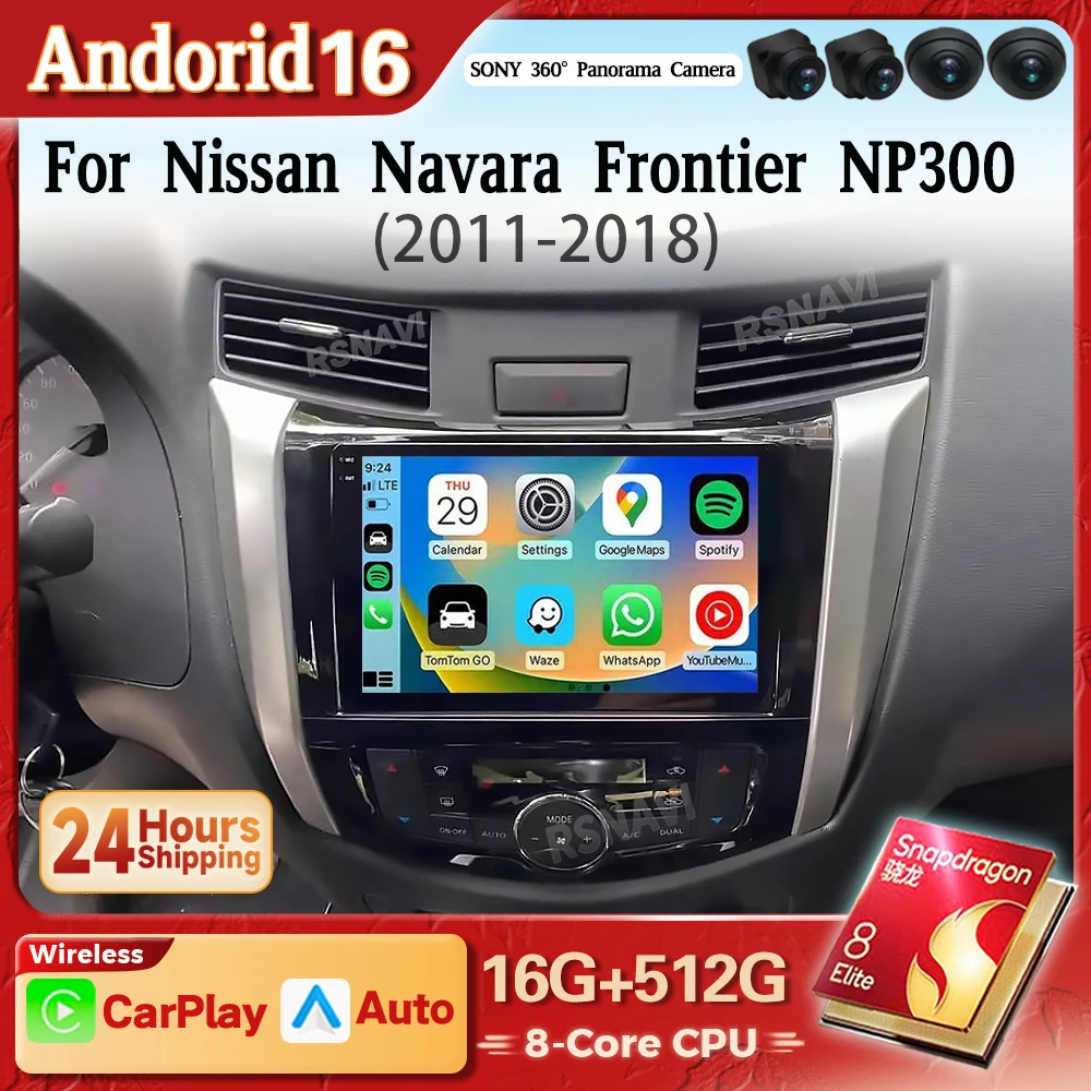 Radio para Auto con Pantalla QLED, Qualcomm Snapdragon, Android 16, Carplay, WIFI, BT, Reproductor 4G para Nissan NAVARA Frontier NP300 2015 - 2018