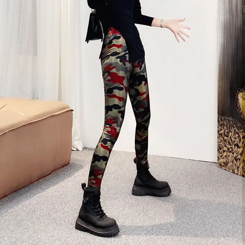 Women's High Waist Leopard Print Leggings-European Style Knitted Splice Striped Sweatpants Club Streetwear Sexy Gothic YogaPants