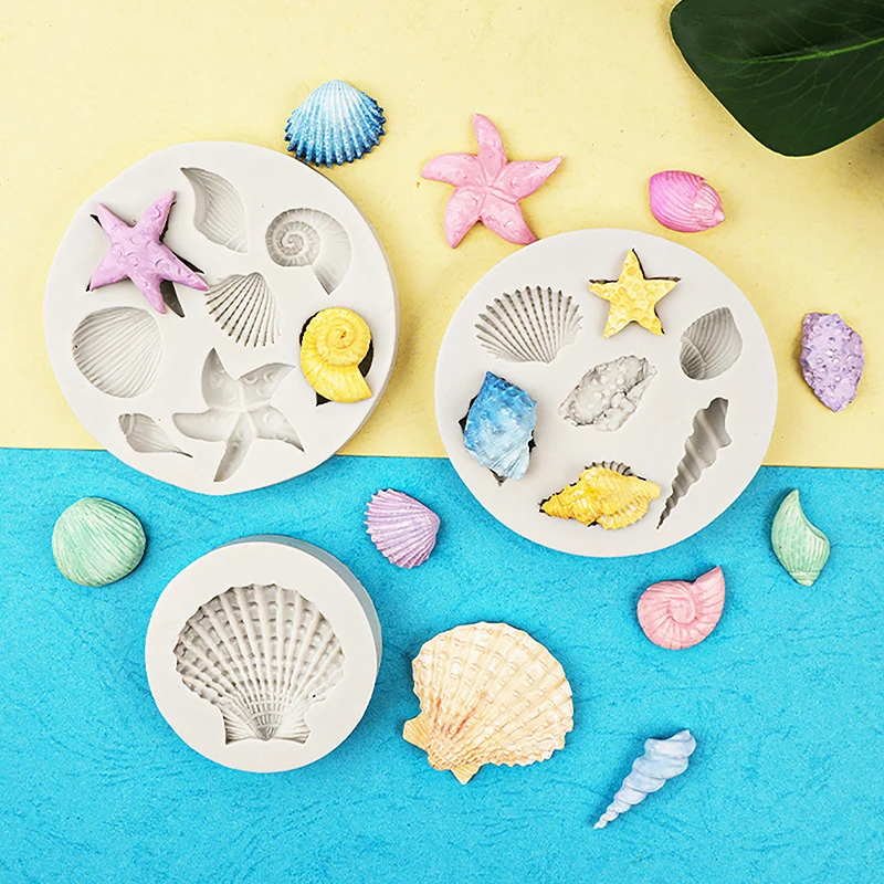 3PCS Ocean Themed Cake Decoration With Silicone Mold, Conch, Starfish, Coral Baking Mold, Chocolate Candy Polymer Production