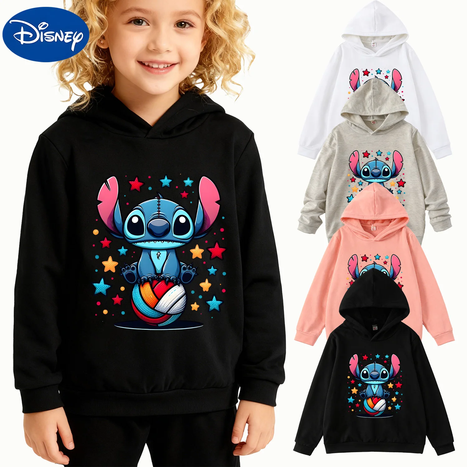

Kids Disney Stitch Star Volleyball Hoodie, Black Long Sleeve Pullover