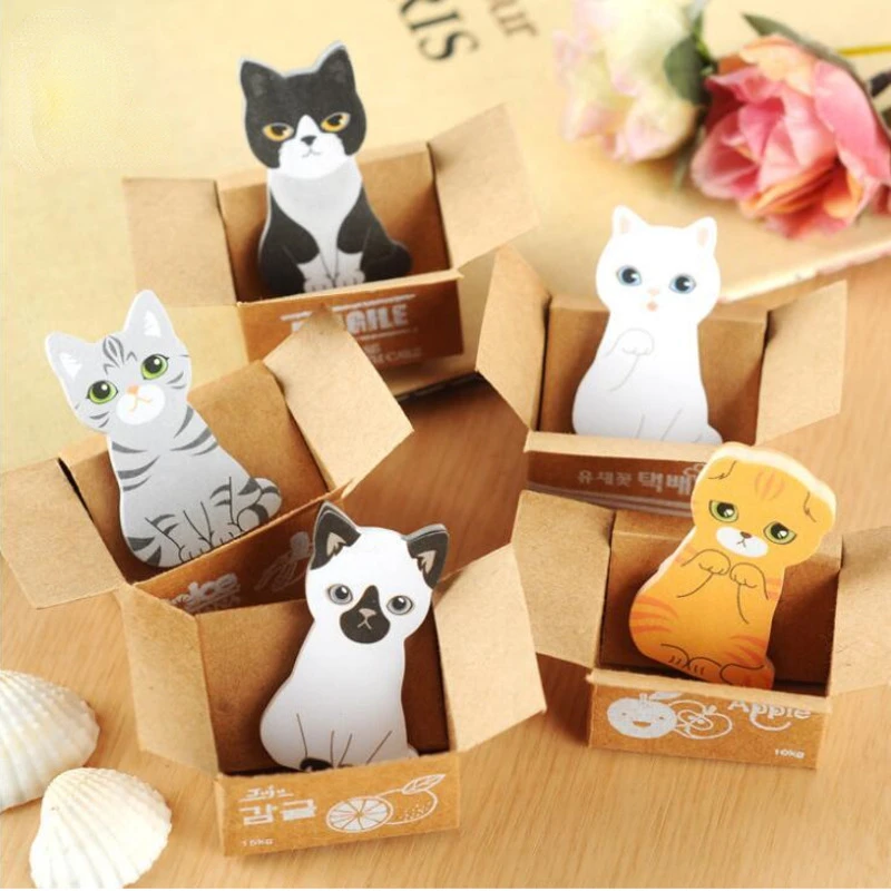 5 peças kawaii kitty notas pegajosas bonito bloco de notas bloco de notas escritório escola papelaria fornecimento adesivo decoração gato engraçado