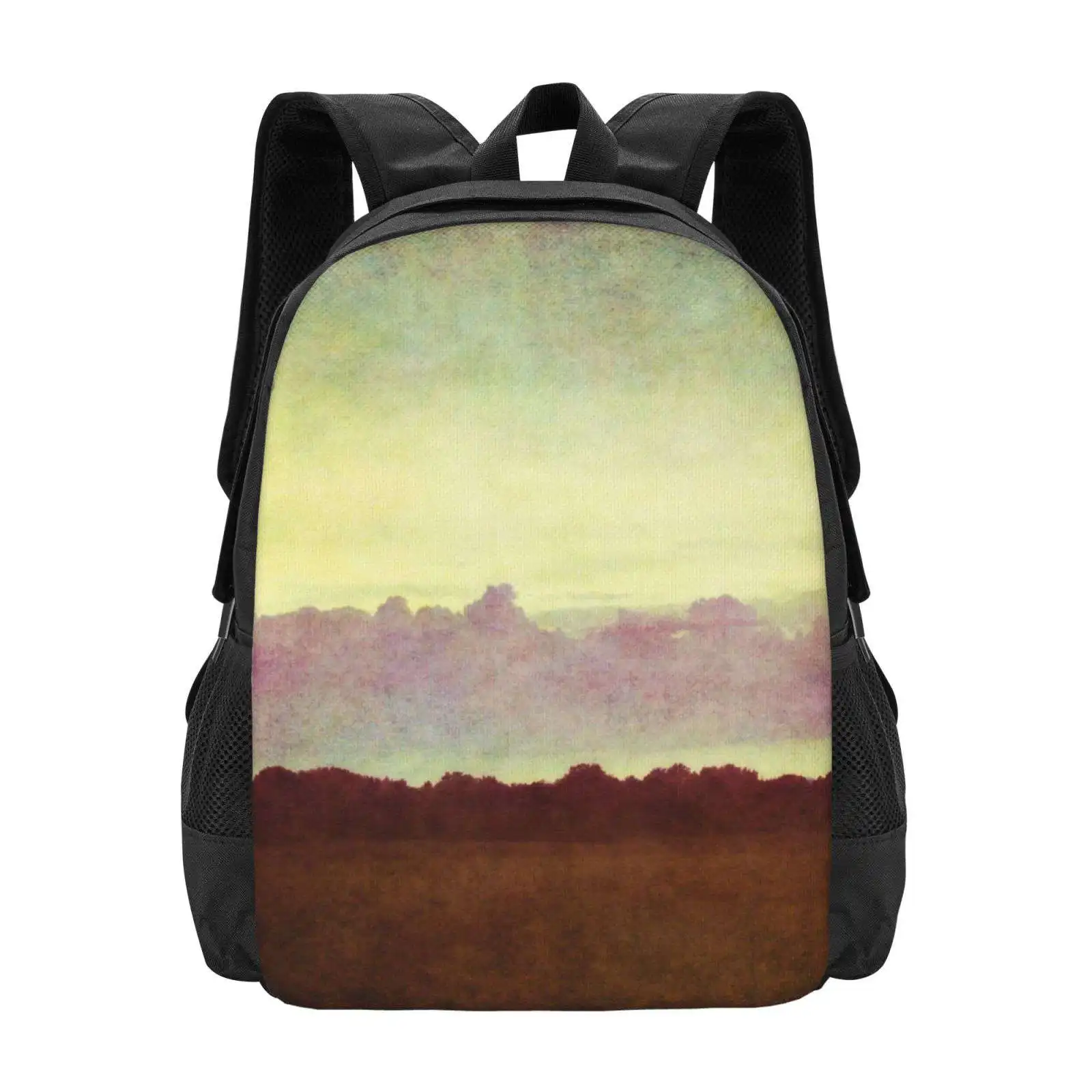 

Horizon Horizon School Bags For Teenage Girls Laptop Travel Bags Landscape Trees Sunset Texture Field Pink Mint Gold Sky