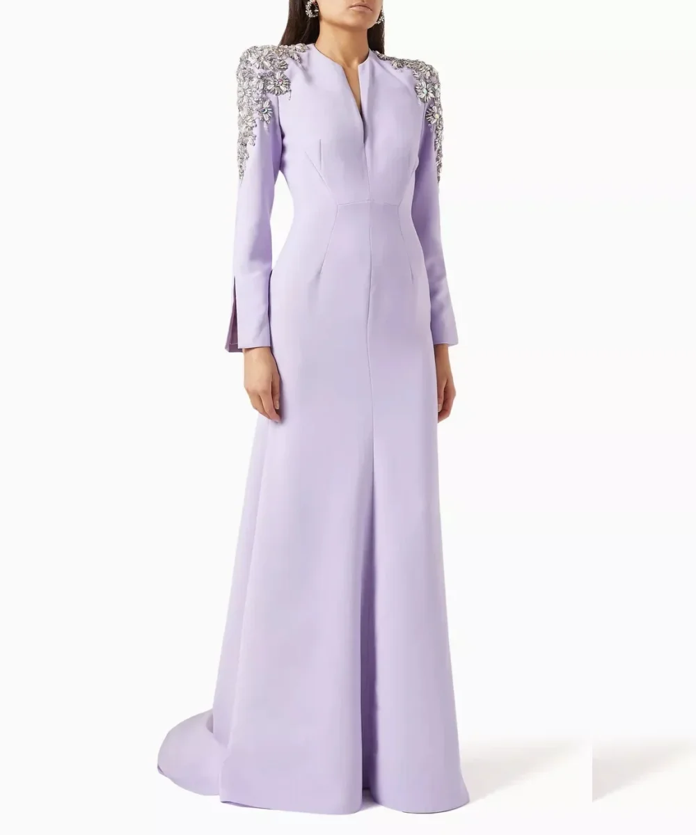 

Customized Pastrol Jersey Pleat Sequined Pattern Trumpet V-neck Long Evening Dresses Luxury 2025 Celebrity Matching