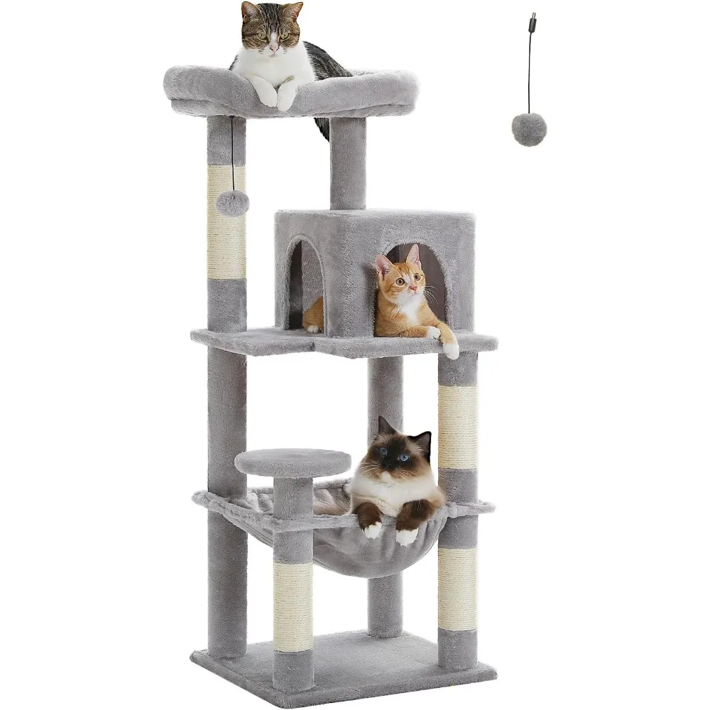 

Cat Tree for Indoor Cats, 45.7" Multi-Level Cats Tower with Large Metal Frame Hammock, Cat Condo with 4 Scratching Posts