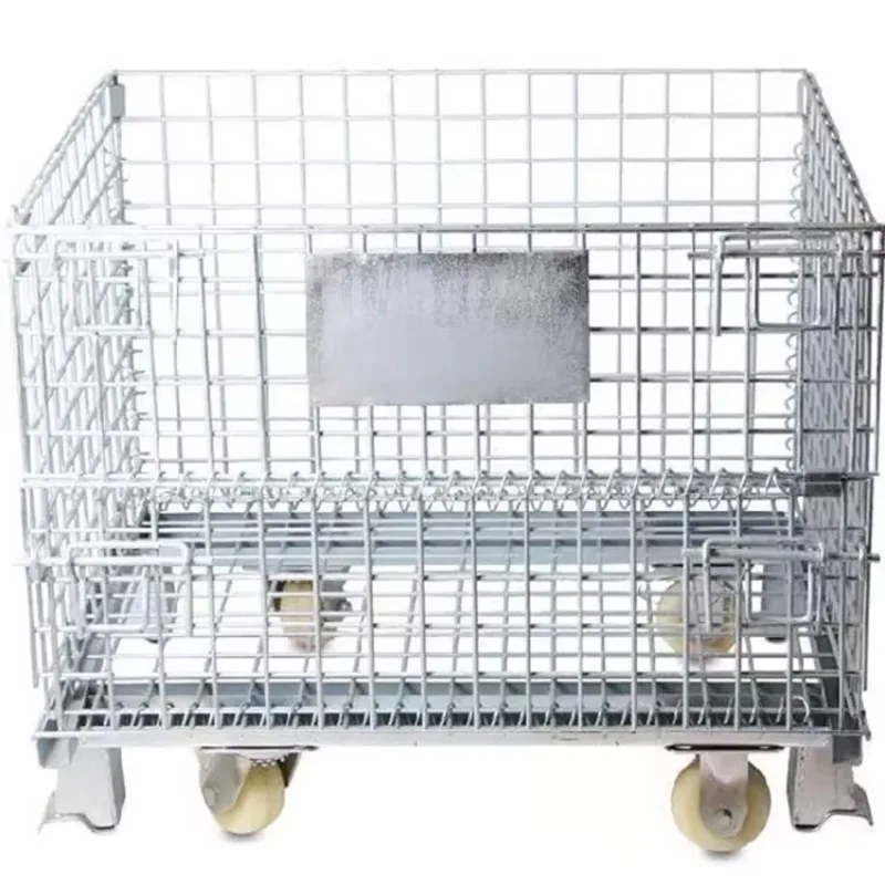 

Storage Cage Turnover Box Iron Frame Warehouse Folding Metal Shelf Folding Sorting Cage Large Pulley