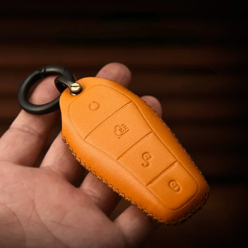 Cowhide Leather Simple Style Car Remote Key Case Cover For BYD ATTO3 SEAL 2020 - 2024 Keychains Keyring Accesorios