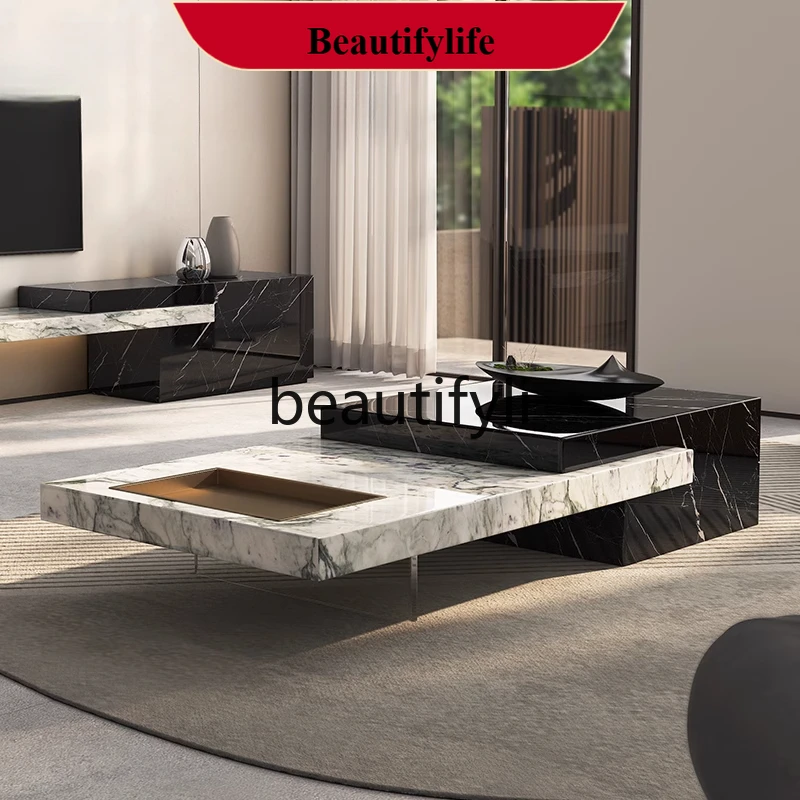 

Italian minimalist natural marble acrylic coffee table TV cabinet combination living room designer Nordic wabi G1218