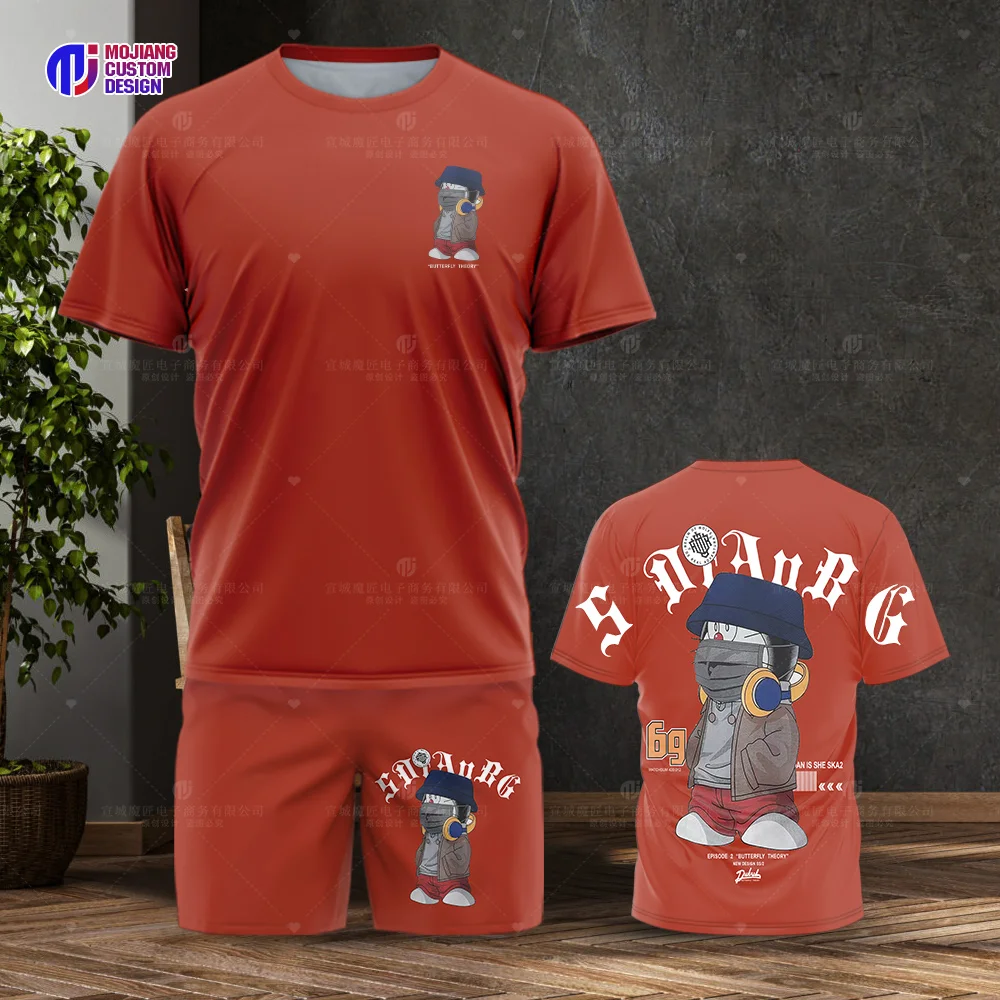 ชุดเสื้อยืดผู้ชายสำหรับฤดูร้อน2023ชุดเสื้อเชิ้ตแขนสั้นลายการ์ตูนสไตล์เกาหลีฮาราจูกุ