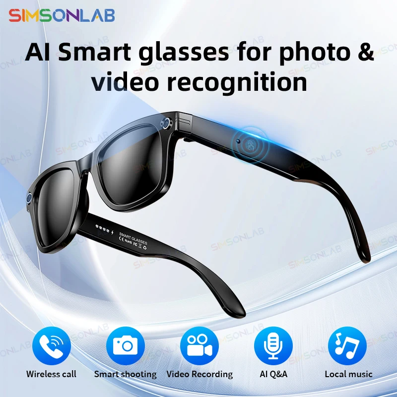 

New Fashion Smart Glasses Camera AI Dialogue Interaction Music Earphones BT Call HD Video/Photo Record Outdoor Sports Sunglasses
