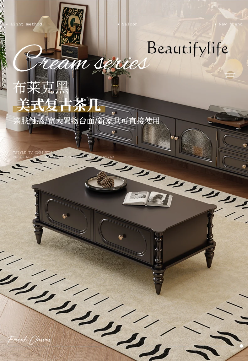 American Retro Solid Wood Roman Column Table Leg Coffee Table Small Apartment Living Room Sofa Edge Household Tea Tray