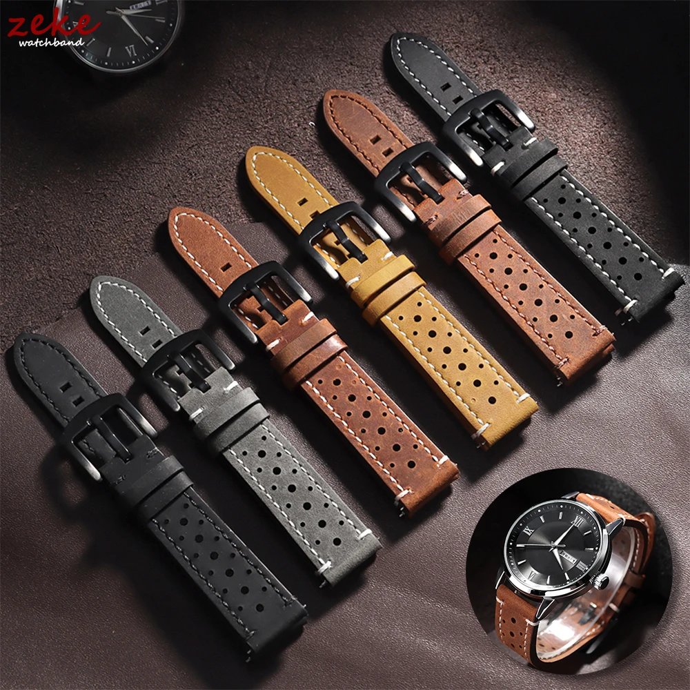 

Дышащий ремешок из воловьей кожи для Omega для часов Seiko, ремешок для часов 18/19/20/21/22/24 мм, браслет из натуральной кожи, черный браслет с застежкой